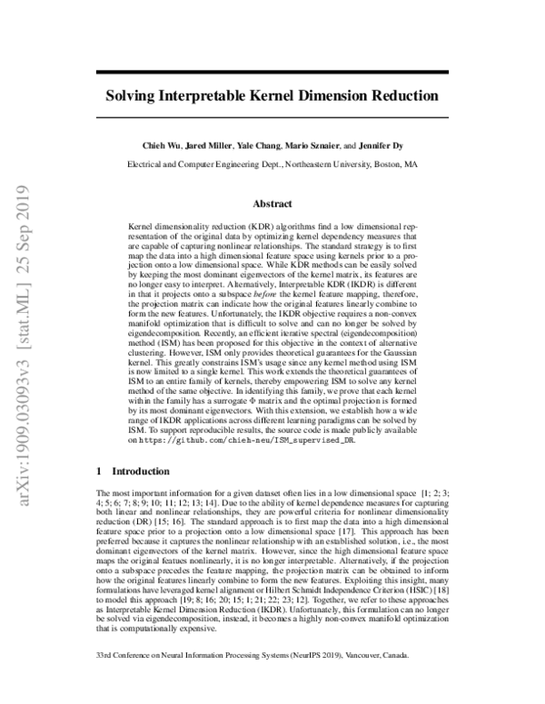 (PDF) Solving Interpretable Kernel Dimension Reduction