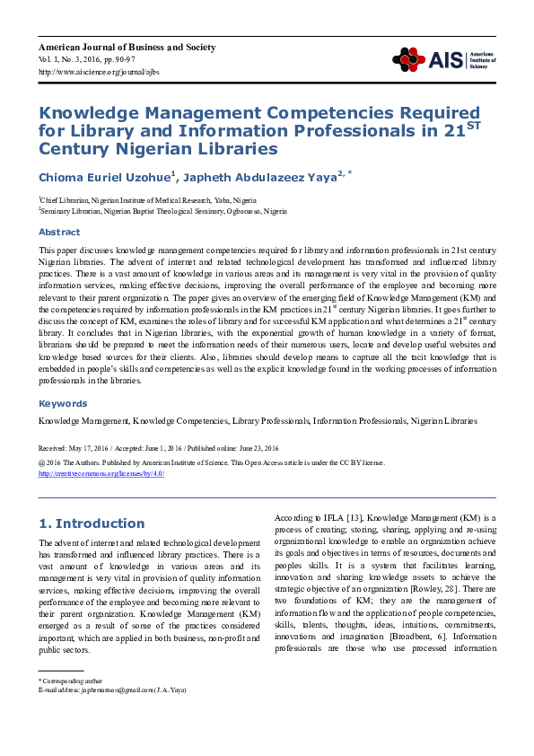(PDF) Knowledge Management Competencies Required for Library and ...