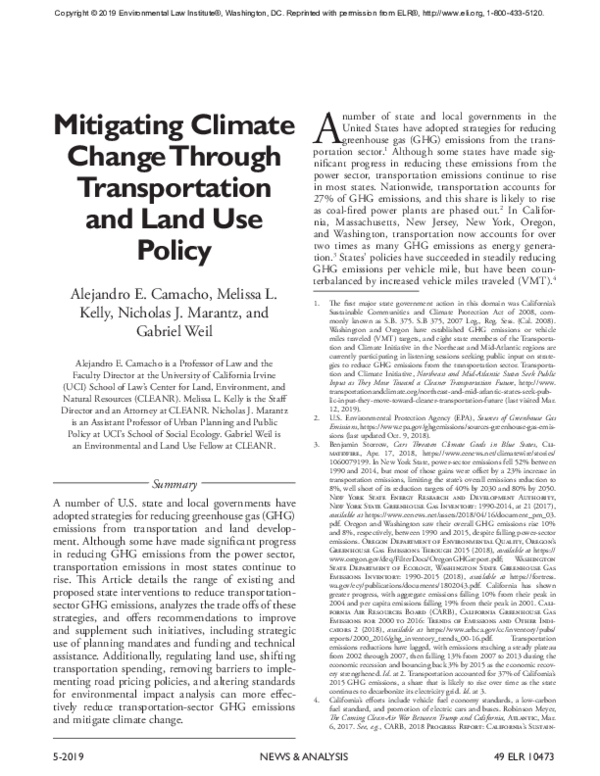 (PDF) Mitigating Climate Change Through Transportation and Land Use Policy