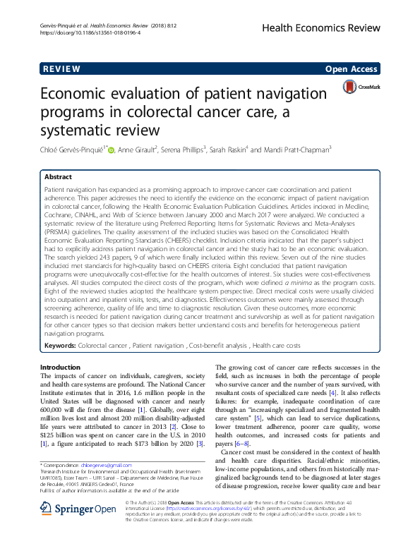 (PDF) Economic evaluation of patient navigation programs in colorectal ...
