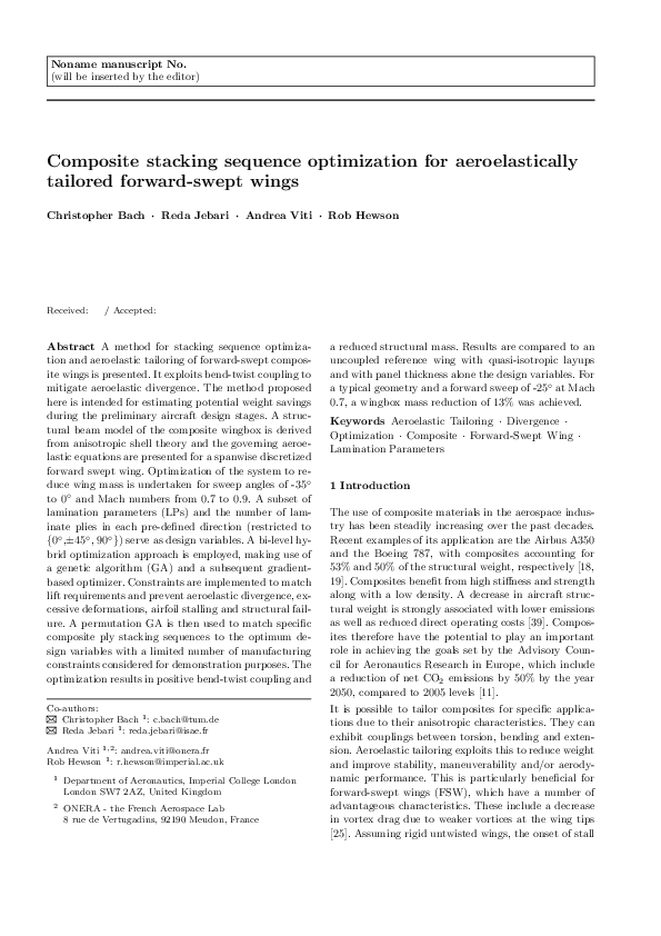 (PDF) Composite stacking sequence optimization for aeroelastically ...