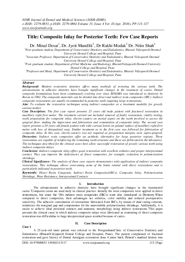 (PDF) Title : Composite Inlay for Posterior Teeth : Few Case Reports