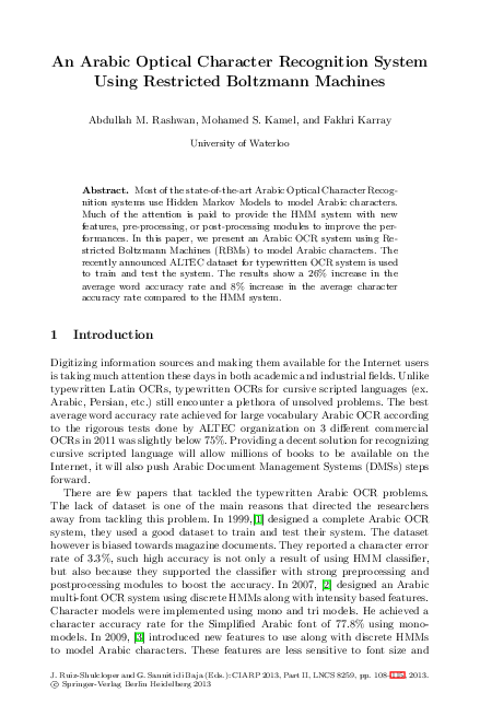 (PDF) An Arabic Optical Character Recognition System Using Recognition ...
