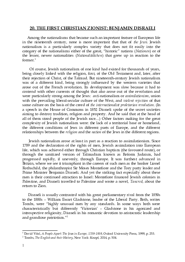 First page of “20. THE FIRST CHRISTIAN ZIONIST: BENJAMIN DISRAELI”
