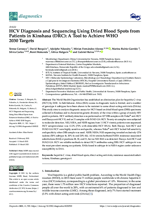 (PDF) HCV Diagnosis and Sequencing Using Dried Blood Spots from ...