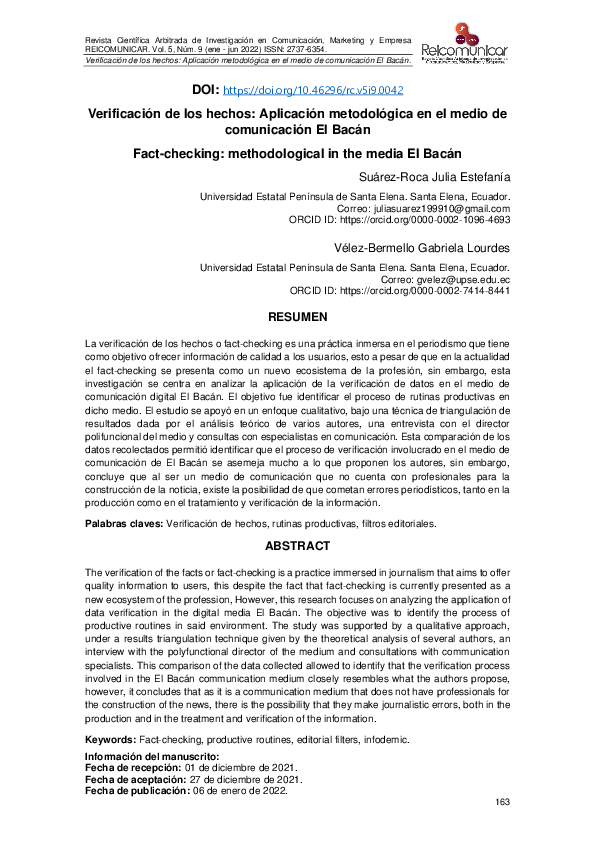  PDF Verificaci n De Los Hechos Aplicaci n Metodol gica En El Medio 