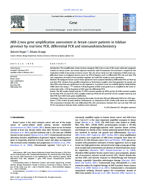 (PDF) HER-2/neu gene amplification assessment in breast cancer patients ...