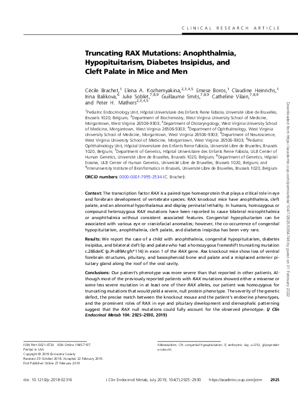 (PDF) Truncating RAX mutations: anophthalmia, hypopituitarism, diabetes ...