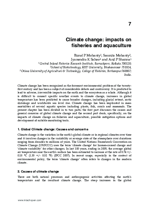 (PDF) Climate Change: Impacts on Fisheries and Aquaculture