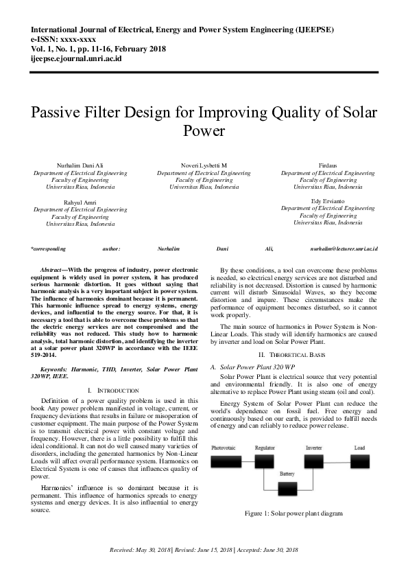(PDF) Passive Filter Design for Improving Quality of Solar Power