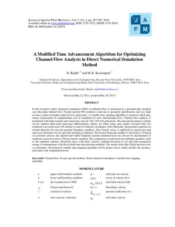 (PDF) A Modified Time Advancement Algorithm for Optimizing Channel Flow ...
