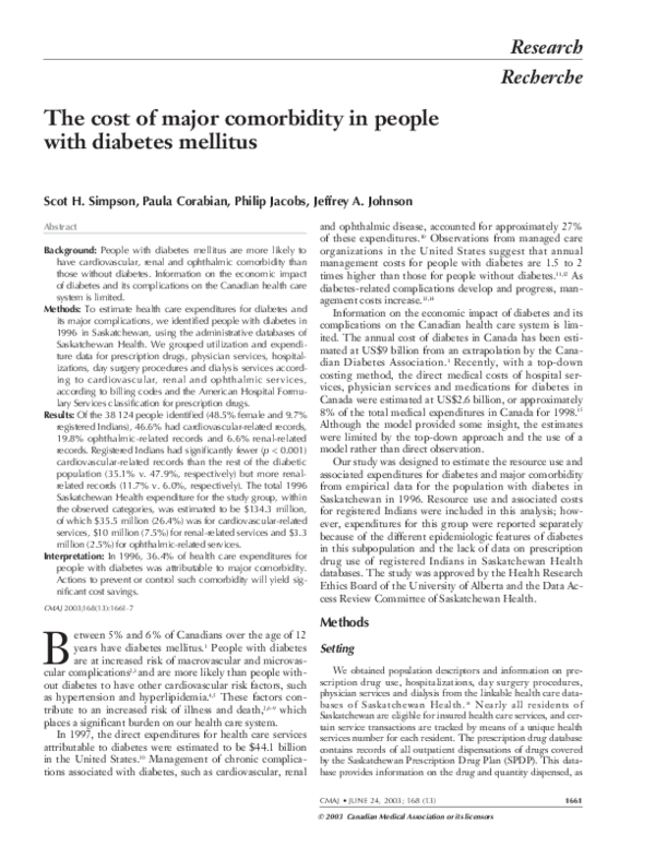 (PDF) The cost of major comorbidity in people with diabetes mellitus