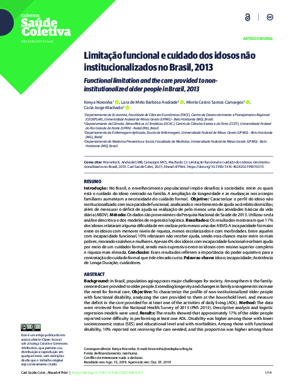 (PDF) Limitação funcional e cuidado dos idosos não institucionalizados ...