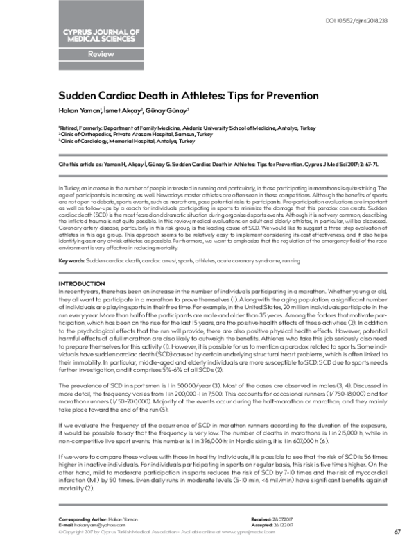 (PDF) Sudden Cardiac Death in Athletes: Tips for Prevention