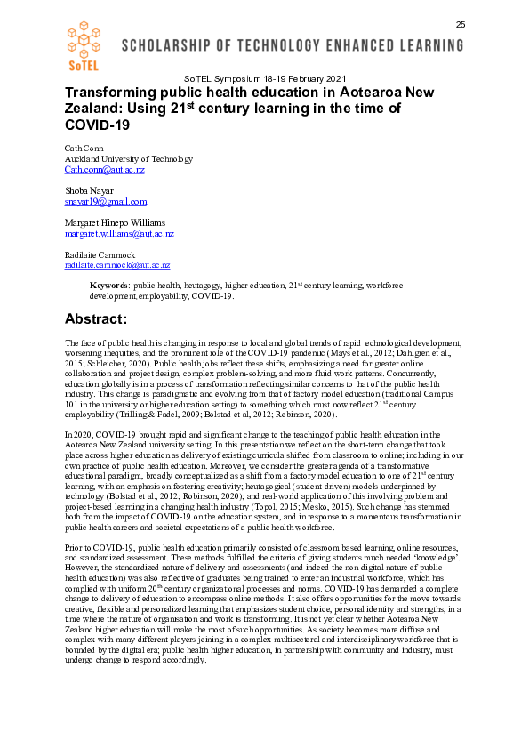(PDF) Transforming public health education in Aotearoa New Zealand