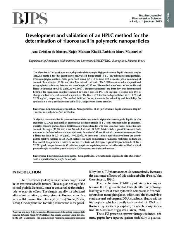 (PDF) Development and validation of an HPLC method for determination of ...