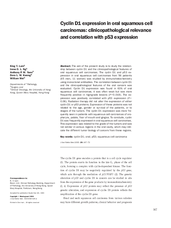 (PDF) Cyclin D1 expression in oral squamous cell carcinomas ...