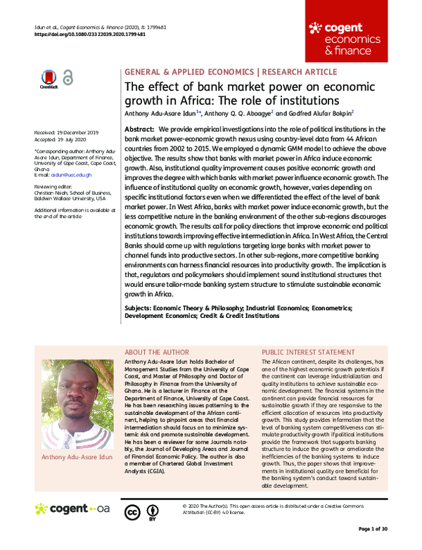 (PDF) The Effect of Bank Market Power on Economic Growth in Africa: The ...