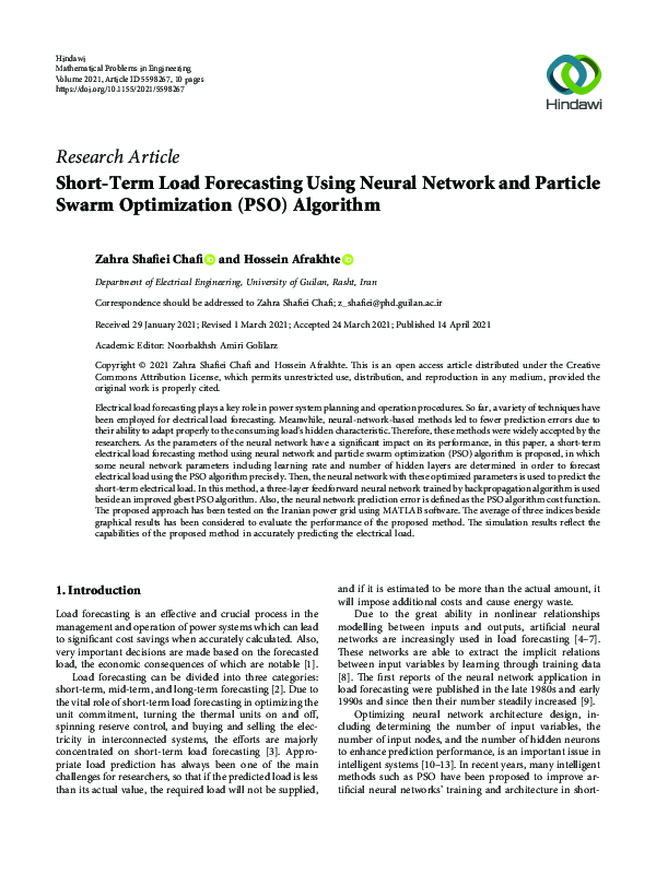 (PDF) Short-Term Load Forecasting Using Neural Network and Particle ...