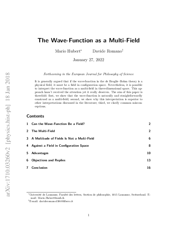 (PDF) The WaveFunction as a Multi-Field