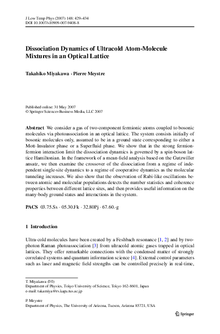 (PDF) Dissociation Dynamics of Ultracold Atom-Molecule Mixtures in an ...
