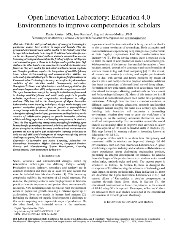 (PDF) Open Innovation Laboratory: Education 4.0 Environments to improve ...