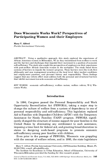 (PDF) Does Wisconsin Works Work? Perspectives of Participating Women ...
