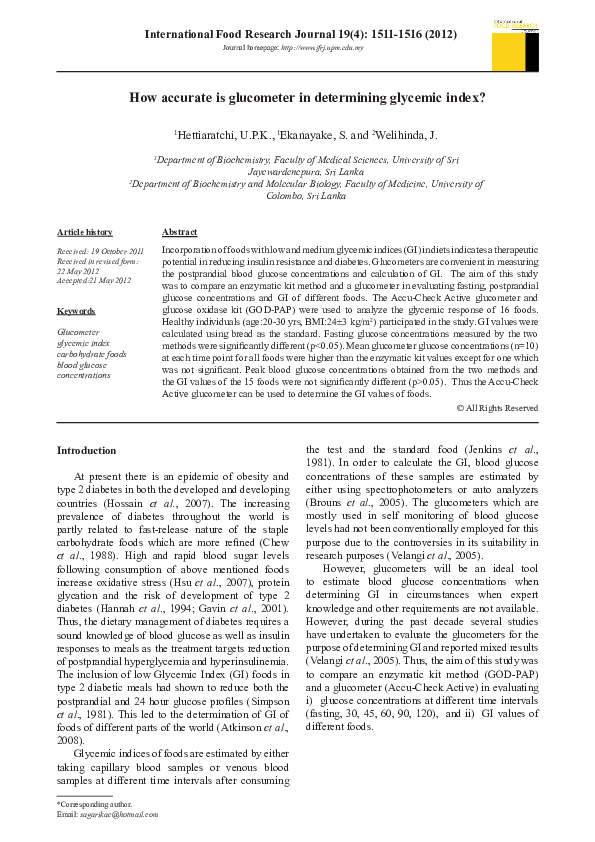 (PDF) How accurate is glucometer in determining glycemic index