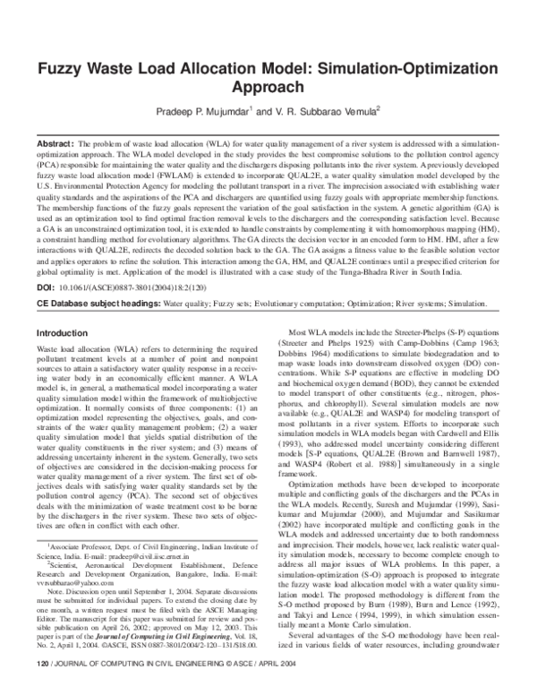 (PDF) Fuzzy Waste Load Allocation Model: Simulation-Optimization Approach