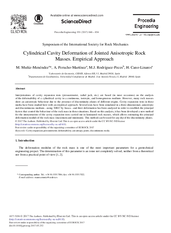 (PDF) Cylindrical Cavity Deformation of Jointed Anisotropic Rock Masses ...