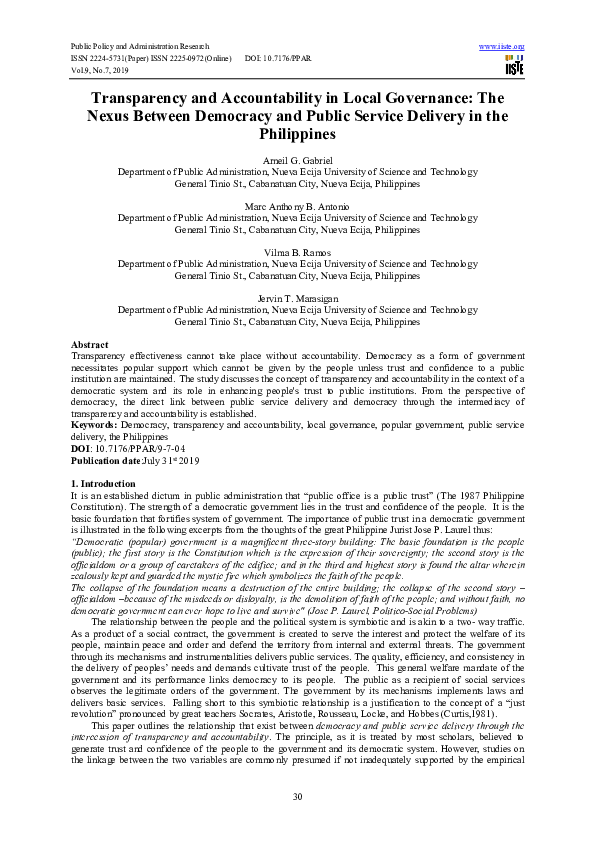 (PDF) Transparency and Accountability in Local Governance: The Nexus ...