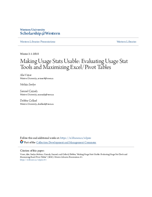 (PDF) Making Usage Stats Usable: Evaluating Usage Stat Tools and ...