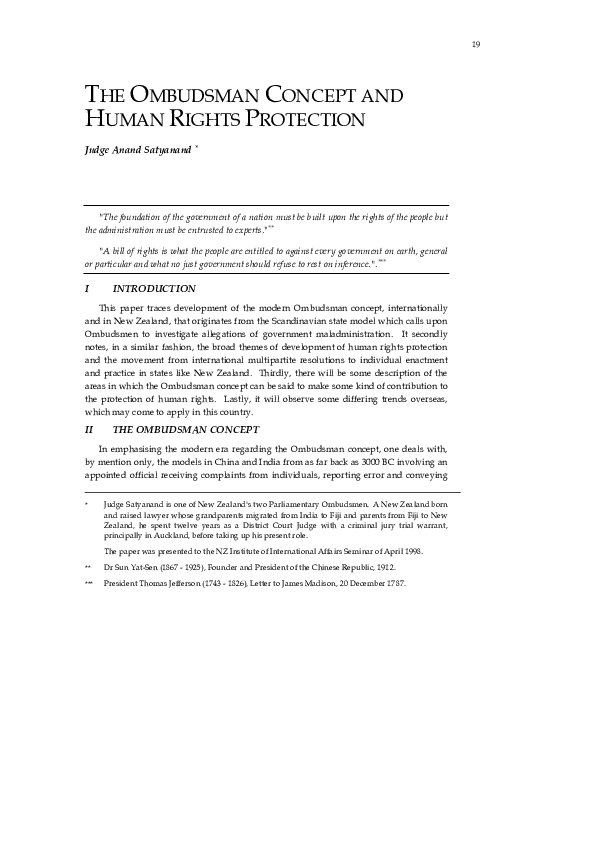 (PDF) The Ombudsman Concept and Human Rights Protection