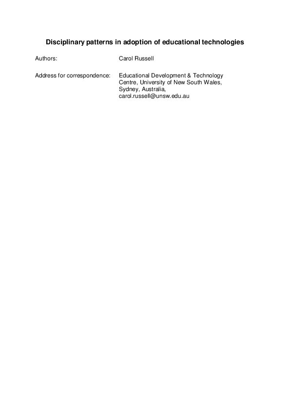 (PDF) Disciplinary patterns in adoption of educational technologies