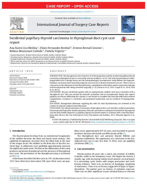 (PDF) Incidental papillary thyroid carcinoma in thyroglossal duct cyst ...
