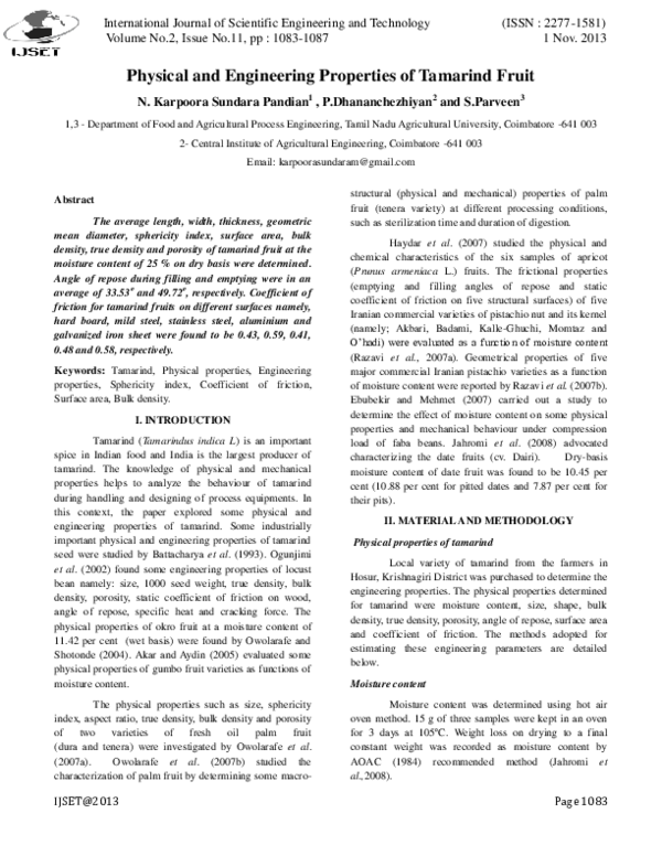 (PDF) Physical and Engineering Properties of Tamarind Fruit