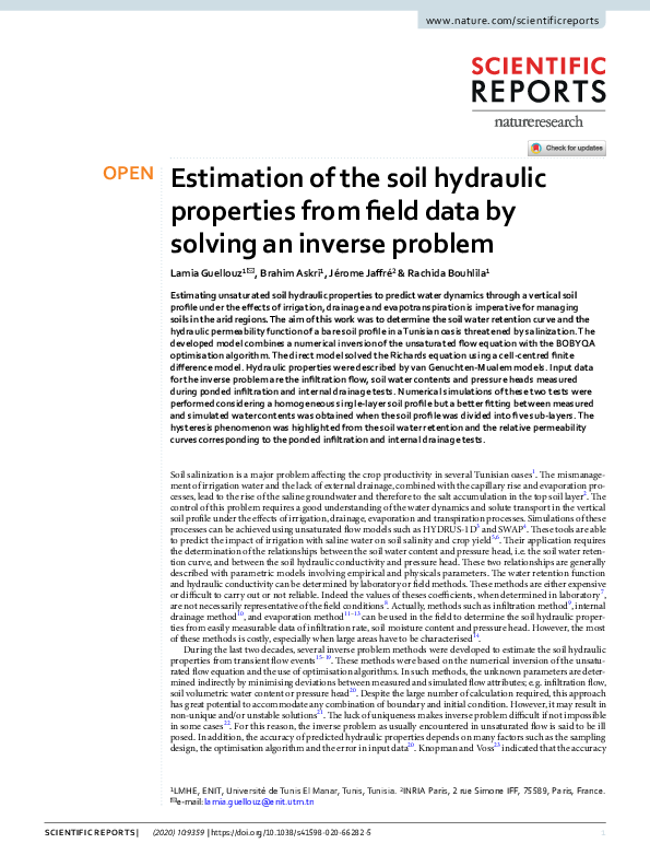(PDF) Estimation of the soil hydraulic properties from field data by ...