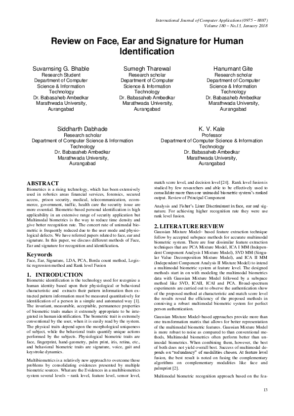 (PDF) Review on Face, Ear and Signature for Human Identification