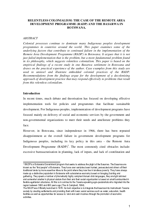 (PDF) Relentless colonialism: the case of the Remote Area Development ...