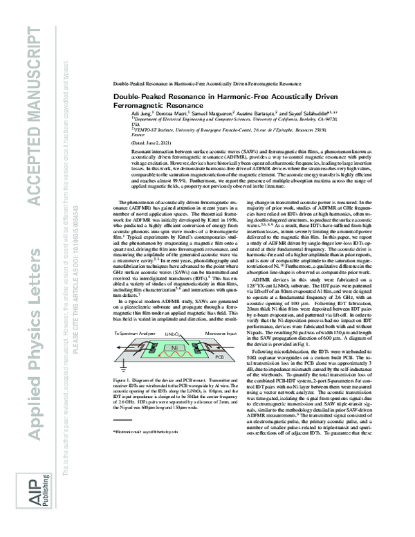 (PDF) Double-peaked resonance in harmonic-free acoustically driven ...