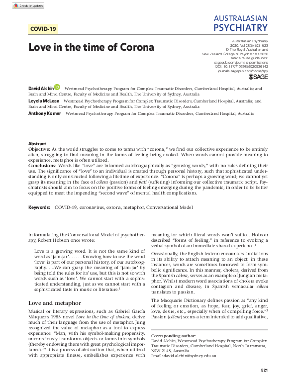(PDF) Love in the time of Corona