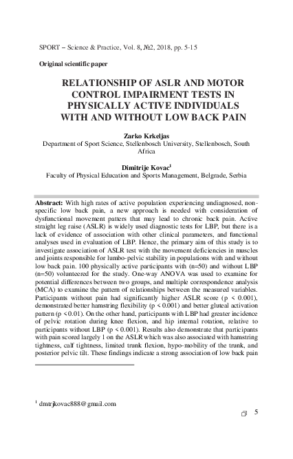 (PDF) Relationship of ASLR and motor control impairment tests in ...