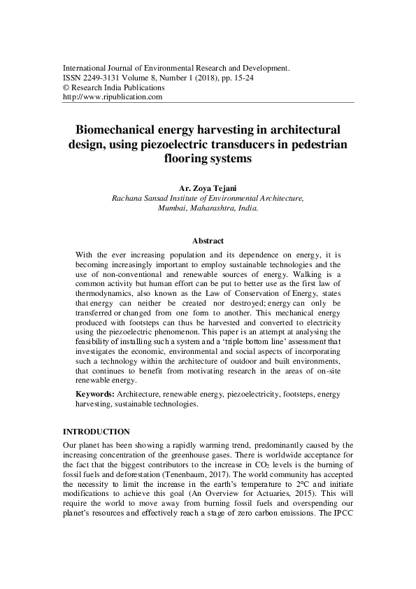 Photo inspiration: Fresh Look at Pdf Biomechanical Energy Harvesting In Architectural Design Using