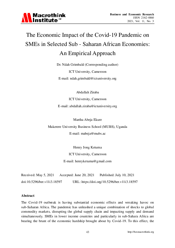 (PDF) The Economic Impact of the Covid-19 Pandemic on SMEs in Selected ...