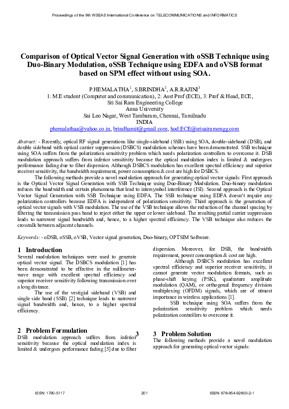 (PDF) Comparison of optical vector signal generation with oSSB ...