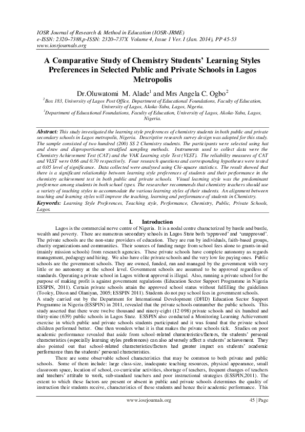 (PDF) A Comparative Study of Chemistry Students’ Learning Styles ...