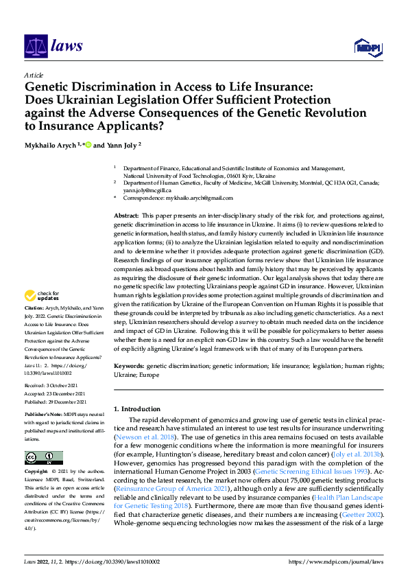 (PDF) Discrimination in Access to Life Insurance (PDF) Discrimination in Access to Life Insurance