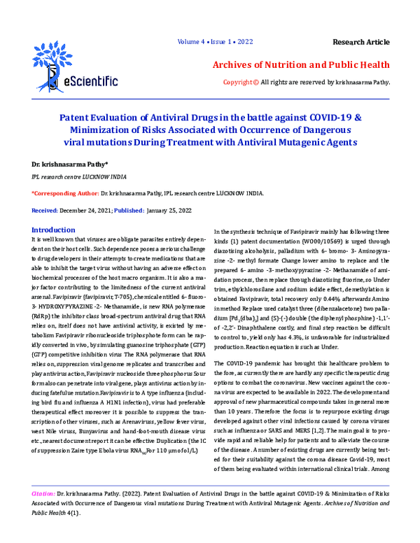 (PDF) Patent Evaluation of Antiviral Drugs in the battle against COVID ...