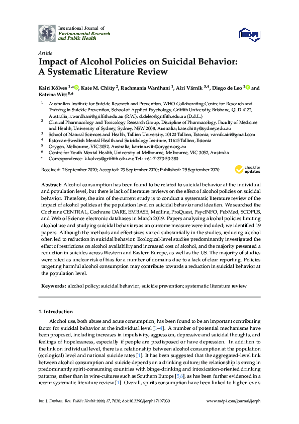 (PDF) Impact of Alcohol Policies on Suicidal Behavior: A Systematic ...
