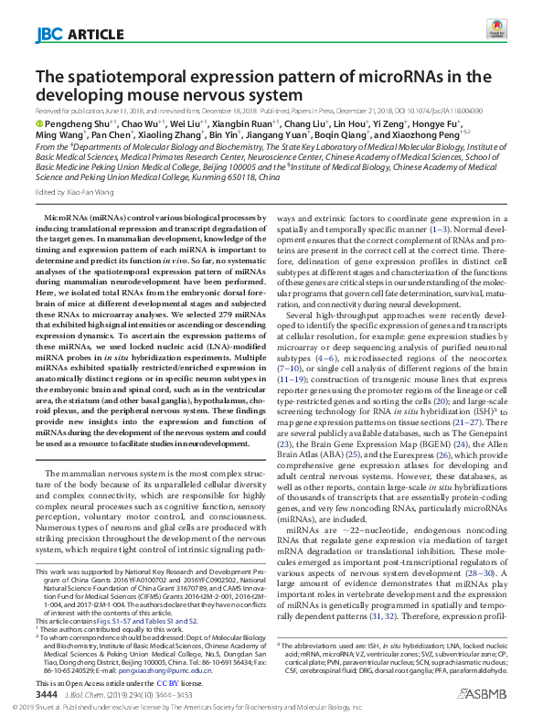 (PDF) The Spatiotemporal Expression Pattern of MicroRNA in the ...